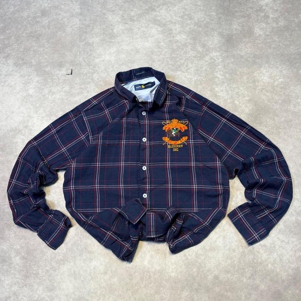 Vintage Polo Ralph Lauren Blue Plaid Flannel Button Up Shirt Mens Fits S M